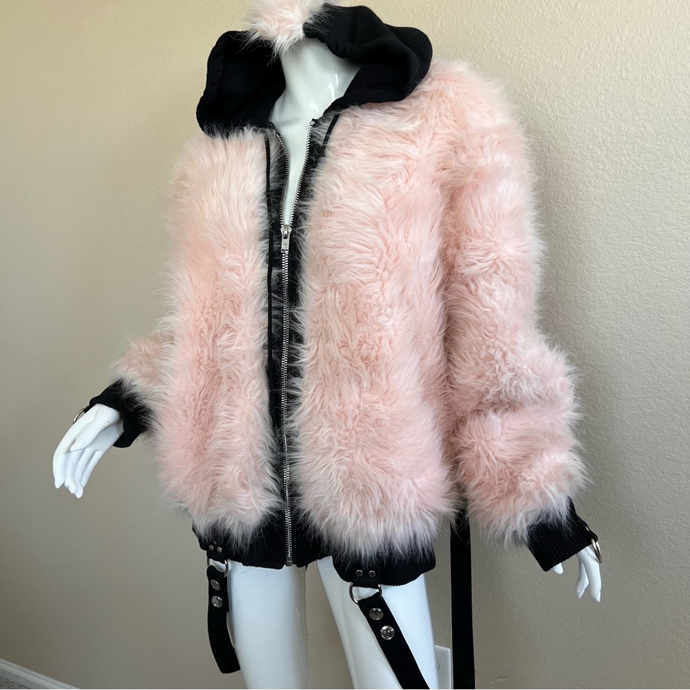 Current Mood Dolls Kill Women's Pink Faux Fur Harness Jacket - Picture 2 of 12